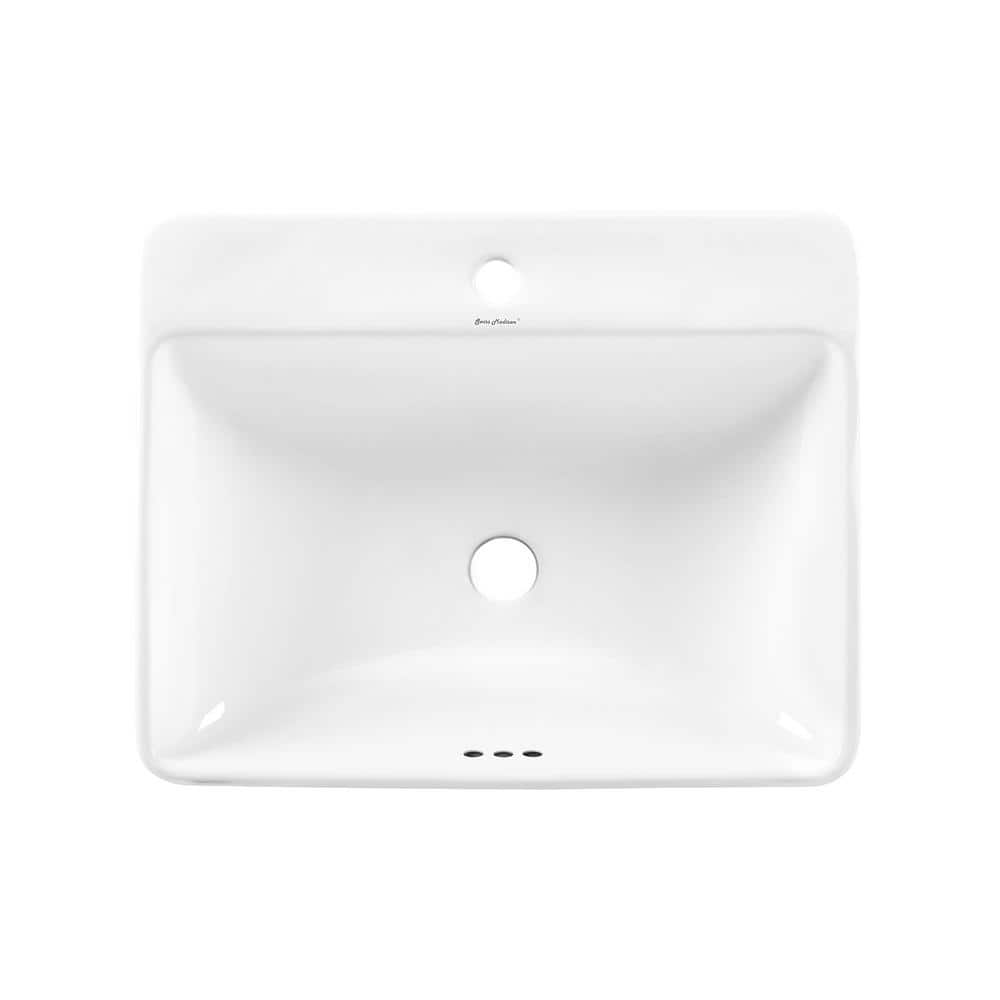 Glossy White Large Rectangular Ceramic Vessel Sink
