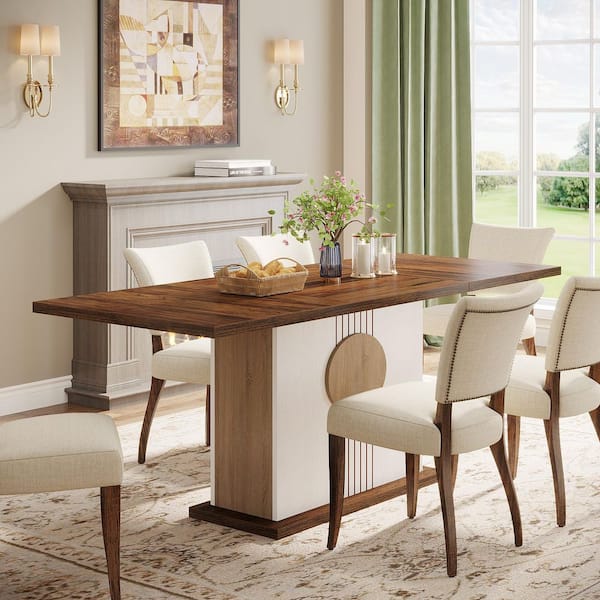 BYBLIGHT Roesler 55. 12in. Brown&White Farmhouse Wood Dinner Table