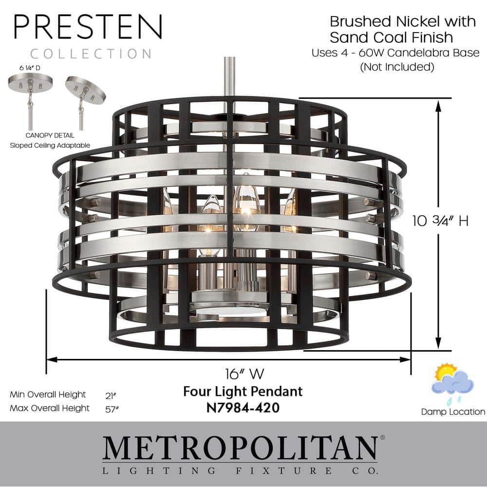 Brushed Nickel and Sand Coal 4-Light Mini Pendant