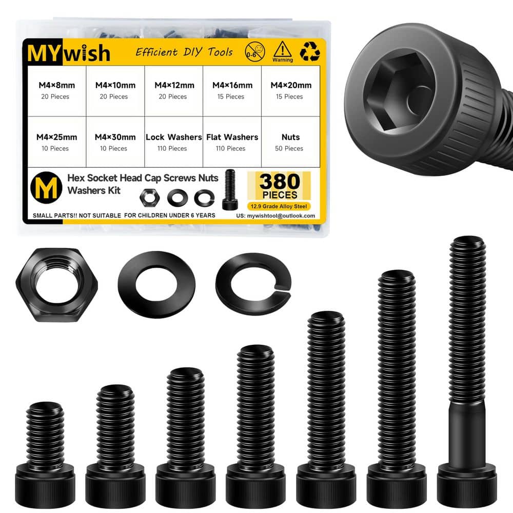 380-Piece M4 Metric Hex Socket Head Cap Screw and Bolt Kit with Nuts and Washers, Grade 12.9 price history on PriceWatchPro