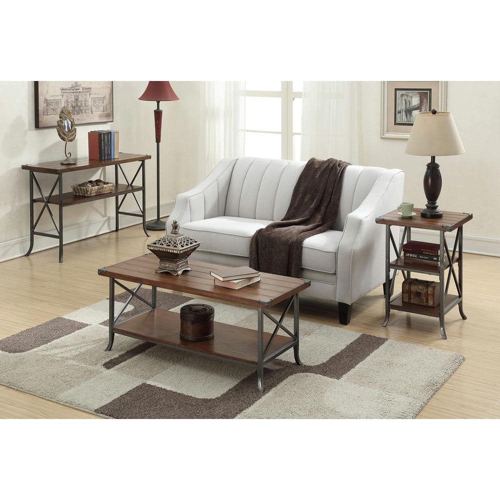 Brookline 42'' Dark Walnut Coffee Table with Metal Accents and Shelf