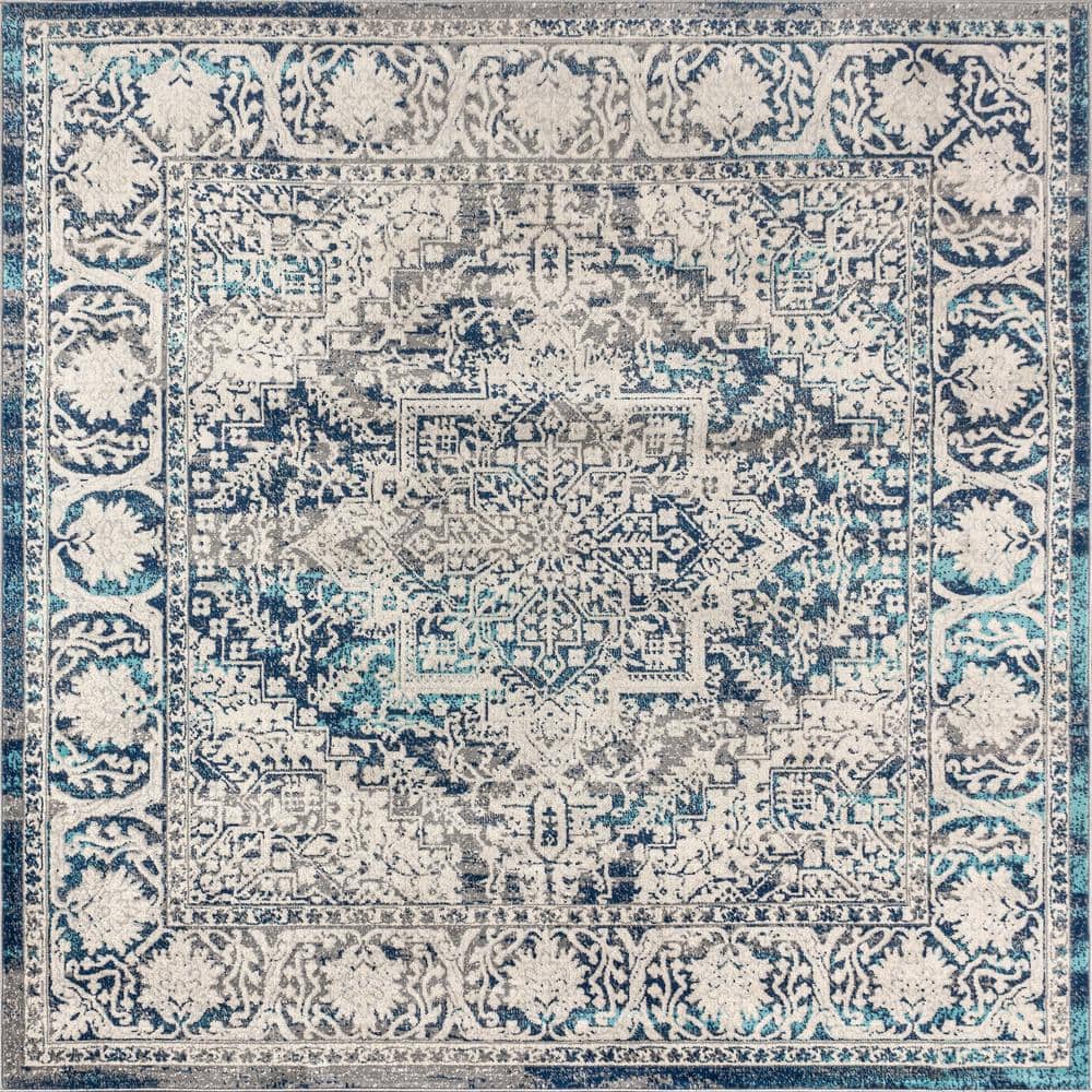 Navy and Light Grey Persian-Style Synthetic Area Rug