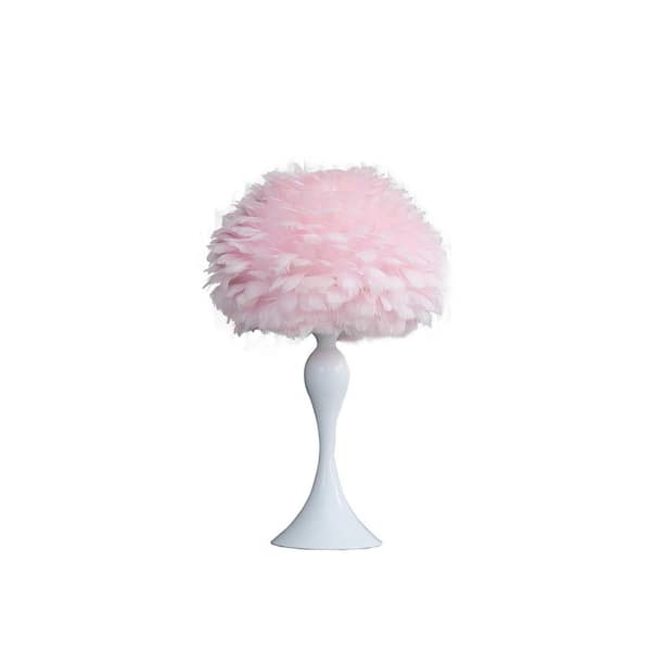 Etokfoks 18.25 in. Soft Pink Feather White Contour Glam Table Task&Reading Lamp