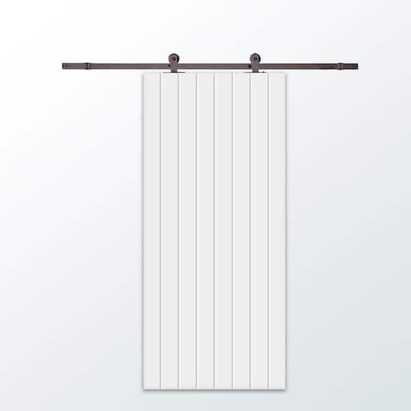 CALHOME 30 in. x 96 in. White Painted Composite MDF Paneled Interior Sliding Barn Door with Hardware Kit
