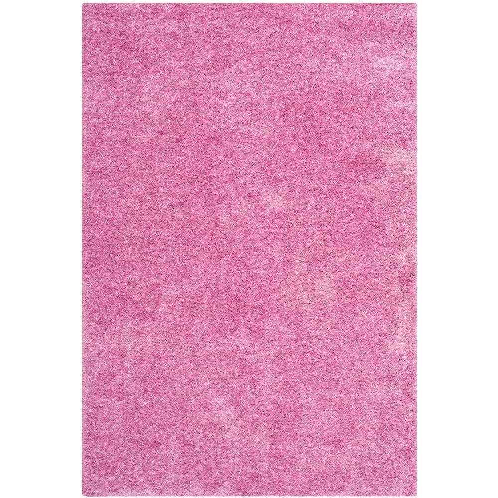 Pink Hand-Knotted Synthetic Shag Area Rug