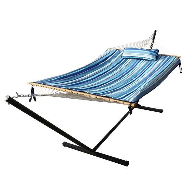 VEIKOUS 12 ft. Hammock with Stand for Outdoor, 2Person Hammock with Detachable Pillow, Blue