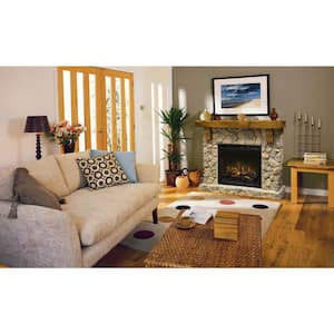 Fieldstone 55 in. Freestanding Mantel with 28 in. Electric Fireplace with Logs in Natural