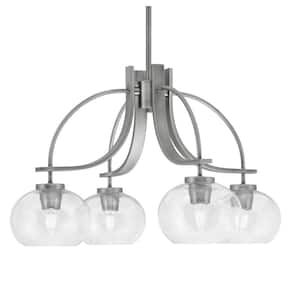 Olympia 15 in. 4-Light Graphite Downlight Chandelier Clear Bubble Glass Shade