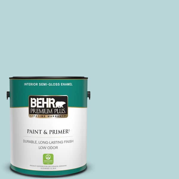 BEHR PREMIUM PLUS 1 gal. #510E-2 Rhythmic Blue Semi-Gloss Enamel Low Odor Interior Paint & Primer