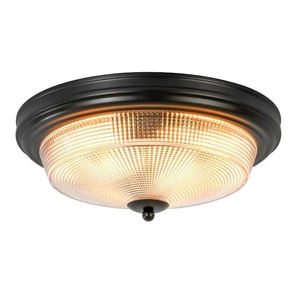 Joy 14.56 in. W 2-Light Matte Black Flush Mount Light with Clear Glass Shade