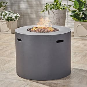 31 in. 40,000 BTU Round MGO Concrete Gas Outdoor Patio Fire Pit Table in Light Gray