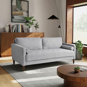 Lillith 75.6 in. Square Arm Polyester Rectangle Sofa in. Light Gray