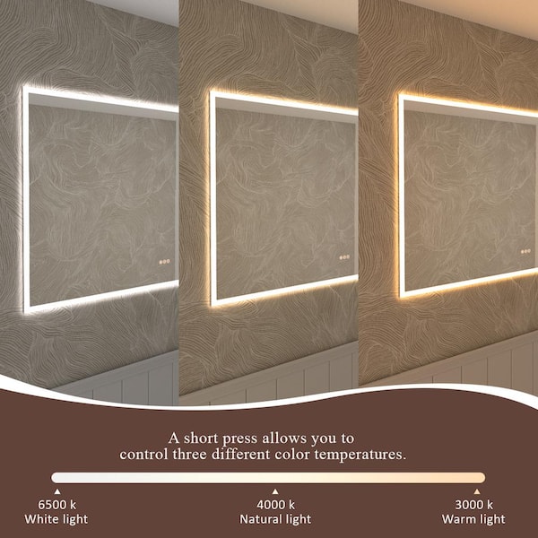 Hermitage Bath Musci 60 in. W x 36 in. H Rectangular Frameless LED 