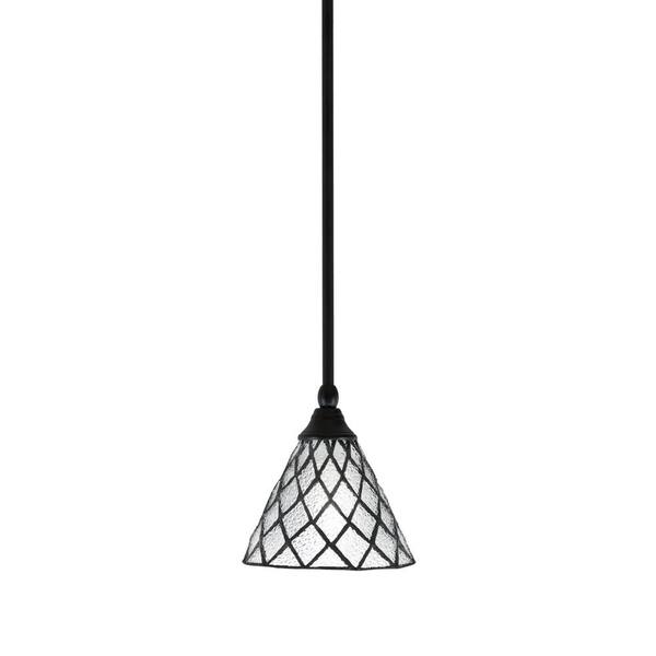 Unbranded Sparta 100-Watt 1-Light Matte Black Shaded Pendant Light Mini Pendant with 7 in. Diamond Ice Art Glass, No Bulb Included