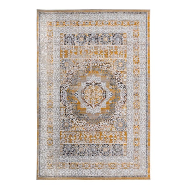 8 ft. x 10 ft. Cream Loom and Luxe Collection Medallion Non-Shedding Stylish and Stain Resistant Area Rug