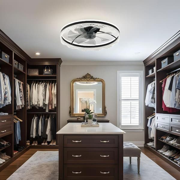 23.6 in. LED Indoor Black Crystal Ceiling Fan with Light Kit, Remote/APP Controls