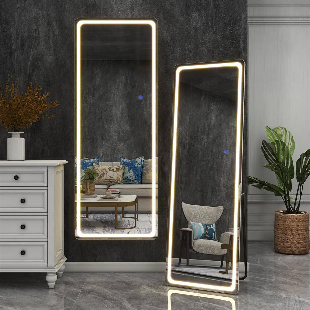16 in. W x 63 in. H LED Full Length Rectangular Frameless Mirror in White