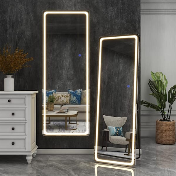 Lirago 16 in. W x 63 in. H LED Full Length Rectangular Frameless Mirror in White