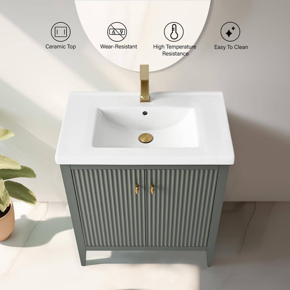 30" Green and Gold Poplar Wood Single Sink Bathroom Vanity