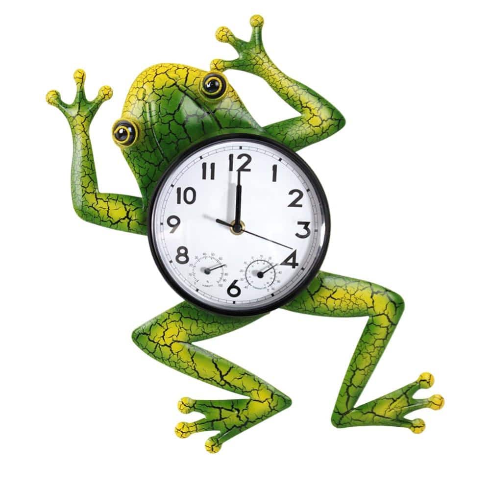 6.3 in Outdoor Wall Clock with Thermometer and Humidity Gauge, Silent Non-Ticking Frog Decor, Green price history on PriceWatchPro
