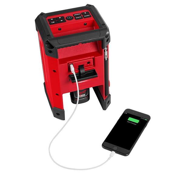 Milwaukee - M12 12-Volt Lithium-Ion Cordless Bluetooth/AM/FM Jobsite Radio Kit W/ Two 4.0 Ah Batteries , Charger & Tool Bag