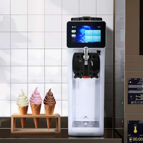 Soft Ice Cream Maker 10.6 qt./H 1000W Single Taste Tabletop 4L Reservoir 1.6L Digital Screen Pre-Chilling White