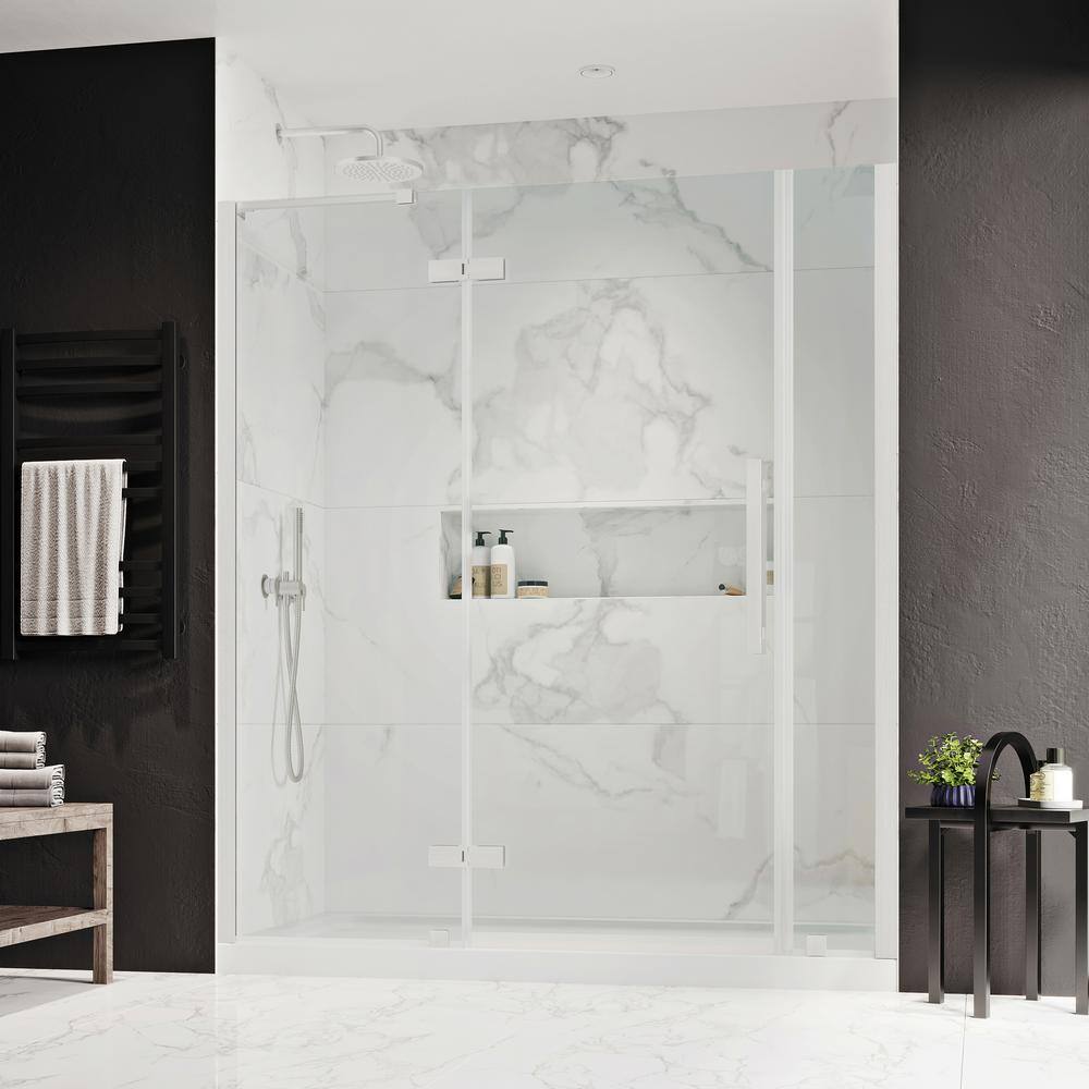 Tampa 60" Satin Nickel Frameless Alcove Shower Kit with Tempered Glass Panels