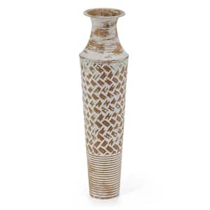 Embossed Camel Weave Metal Vase-for Dried Flower and Artificial Floral Arrangements, 17-Inch