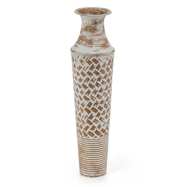 Elements Embossed Camel Weave Metal Vase-for Dried Flower and Artificial Floral Arrangements, 17-Inch