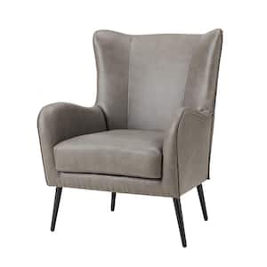 Harpocrates Modern Grey Wooden Upholstered Nailhead Trims Armchair With Metal Legs