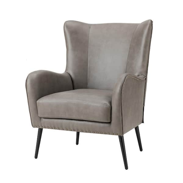 JAYDEN CREATION Harpocrates Modern Grey Wooden Upholstered Nailhead Trims Armchair With Metal Legs
