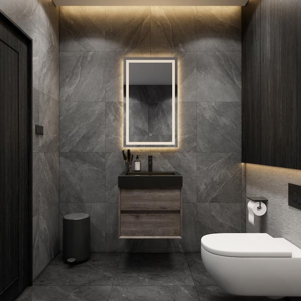 BV Better Vanity MIA 24 in. W x 20 in. D x 24 in. H Single Sink Floating Bath Vanity in Gray Oak with Black Stainless Steel Top