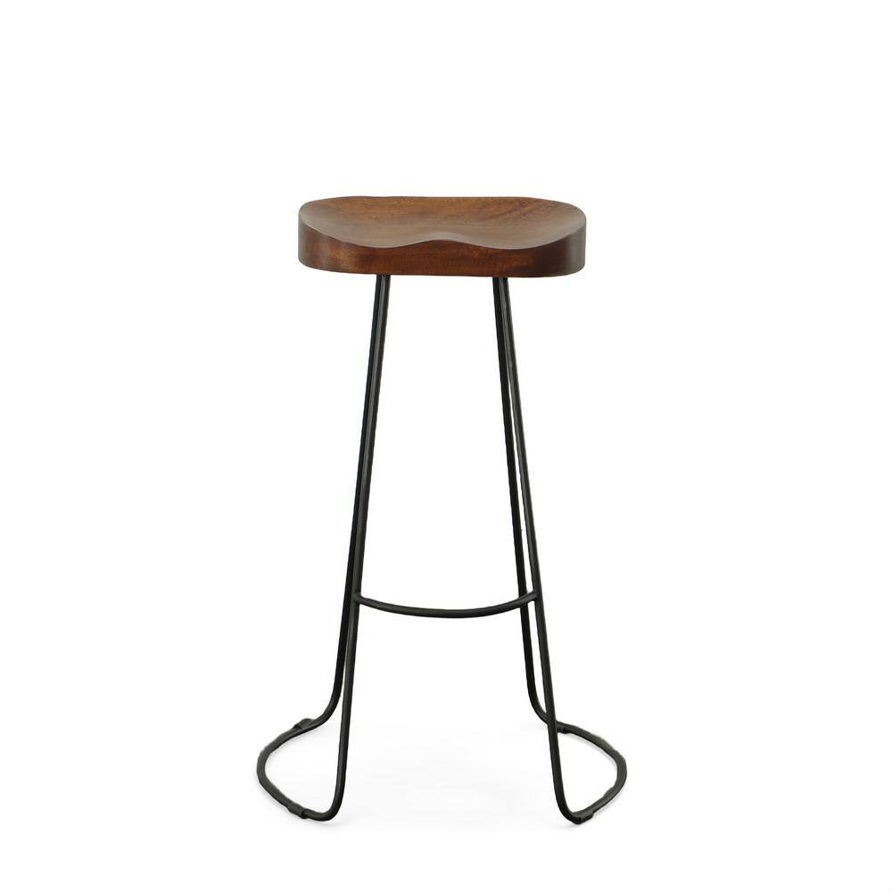 Chestnut and Black 31" Saddle Style Backless Bar Stools, Set of 2