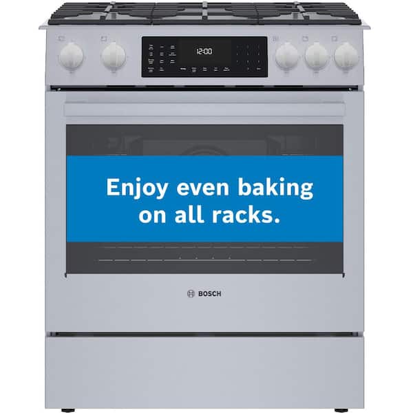 Bosch Benchmark Series 30 in. 4.6 cu. ft. Slide-In Dual Fuel Range with Gas Stove and Electric Oven in Stainless Steel