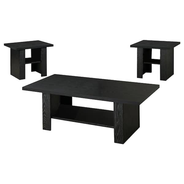 Rodez 3-piece Black Oak Rectangle Wood Coffee Table Set with Shelf