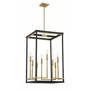 Union Estates 60-Watt 8-Light Black and Soft Brass Cage Pendant Light and No Bulbs Included