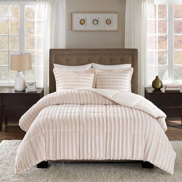 Madison Park York Champagne Faux Fur Full/Queen Comforter Set