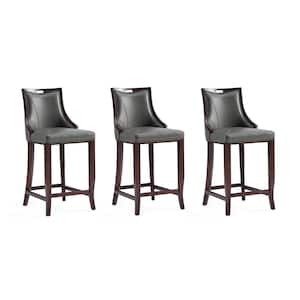 Emperor 27 in. Pebble Grey Beech Wood Barstool with Faux Leather Upholstered Seat (Set of 3)
