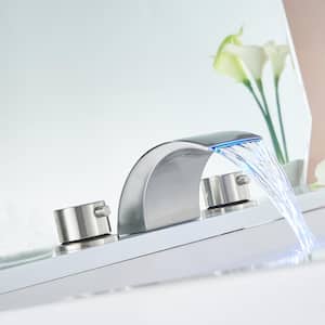 Modern 8 in. Widespread Double-Handle Bathroom Faucet with LED Light 3 Holes Bathroom Sink Faucet in Brushed Nickel