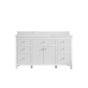 Sonoma 60 in. W x 22 in. D x 36 in. H Single Sink Bath Vanity in White with 2" Calacatta Nuvo Top