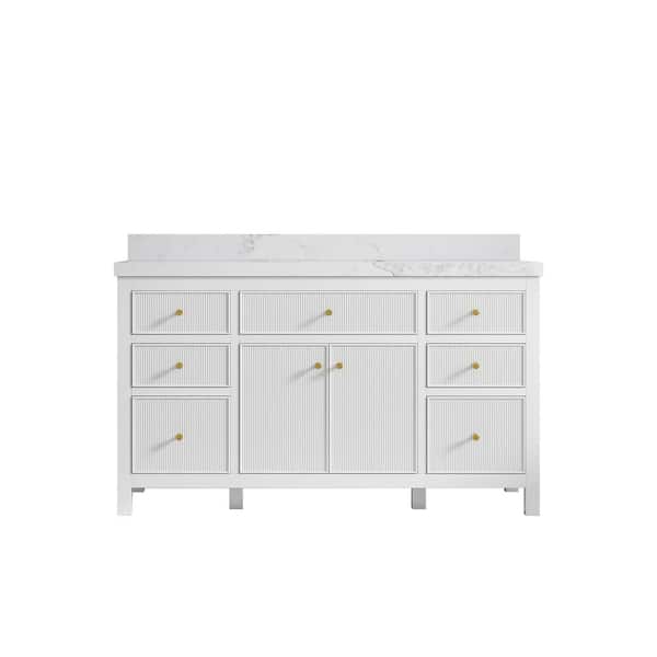 Willow Collections Sonoma 60 in. W x 22 in. D x 36 in. H Single Sink Bath Vanity in White with 2" Calacatta Nuvo Top