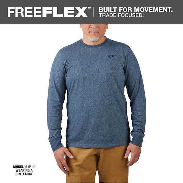 Men's Medium Blue Cotton/Polyester Long-Sleeve Hybrid Work T-Shirt