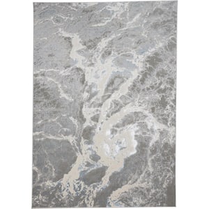 7 x 10 Gray and Ivory Abstract Area Rug