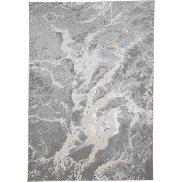 HomeRoots Gray and Ivory Abstract 7 ft. x 10 ft. Area Rug