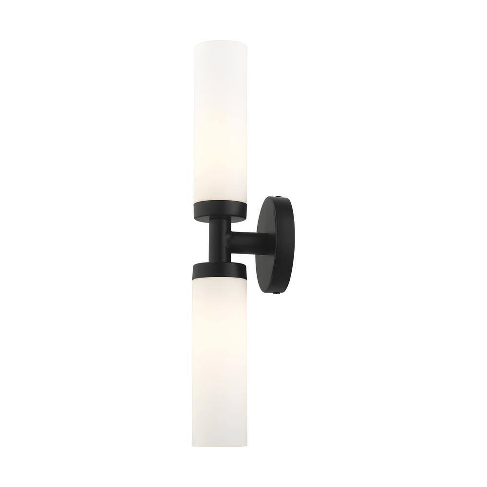 Black Steel 2-Light Vanity with Satin Opal Glass