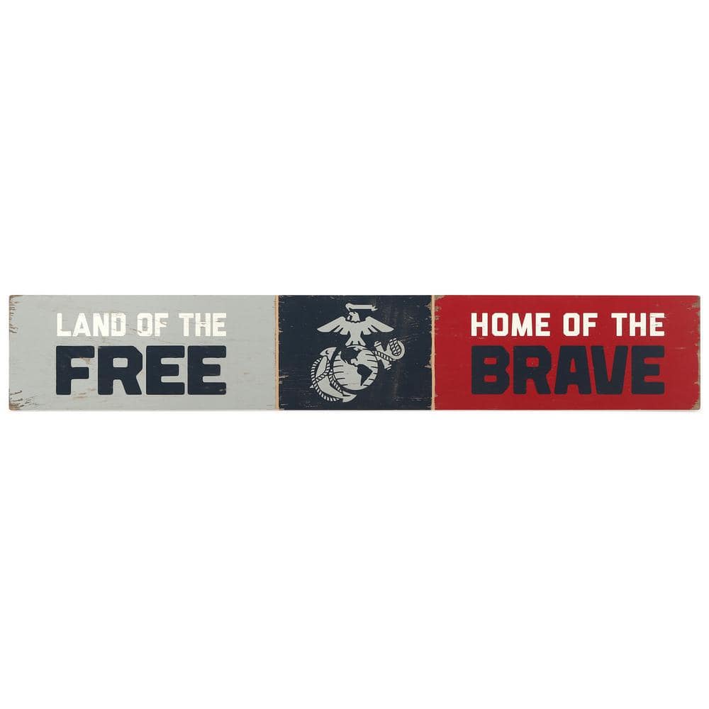 Open Road Brands 5 in. x 30 in. U.S. Marine Corps Land of the Free Wood  Decorative Sign 90194129-S