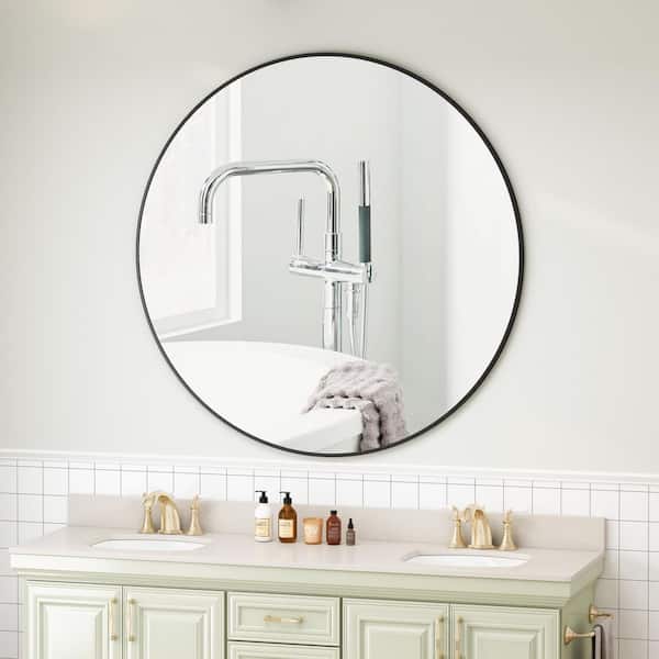 42 in. W x 42 in. H Black Round Metal Framed Wall Mirror, Circular Vanity Mirror for Bathroom, Living Room