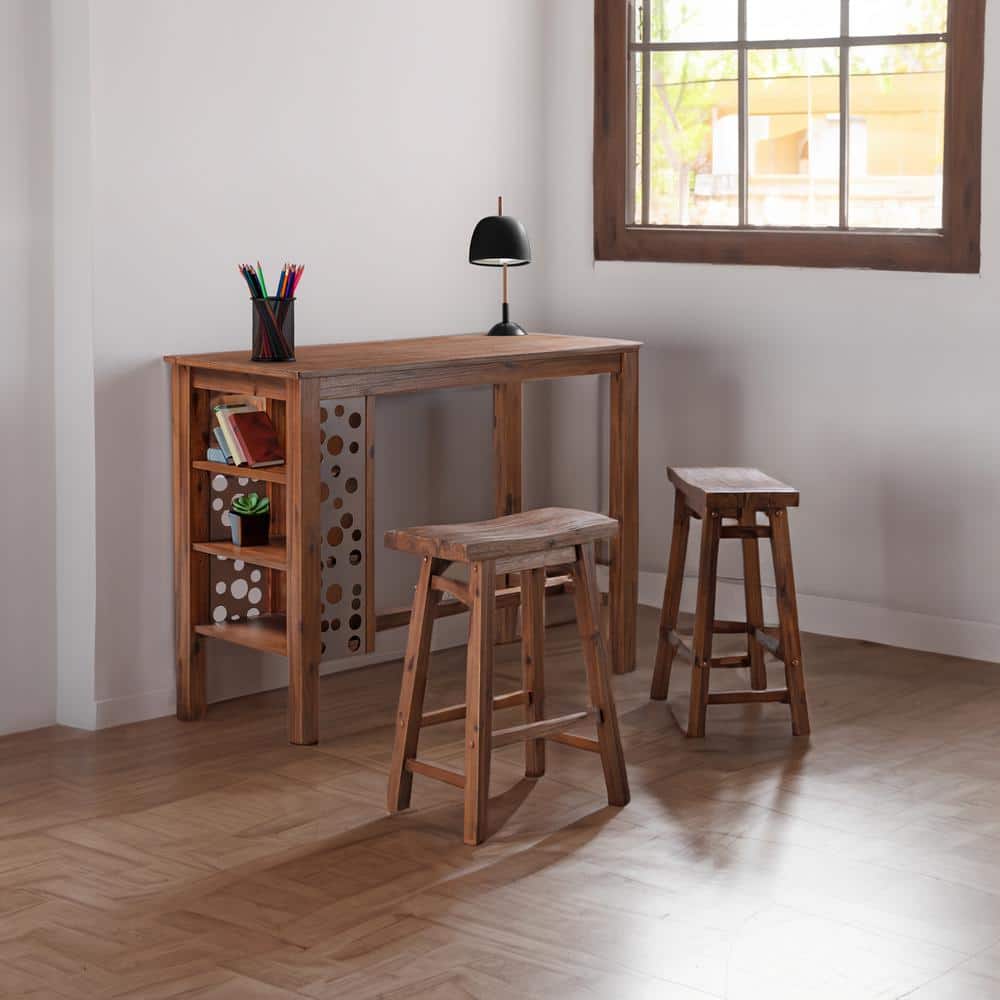 Chestnut Reclaimed Wood Counter Height Dining Table with Shelves