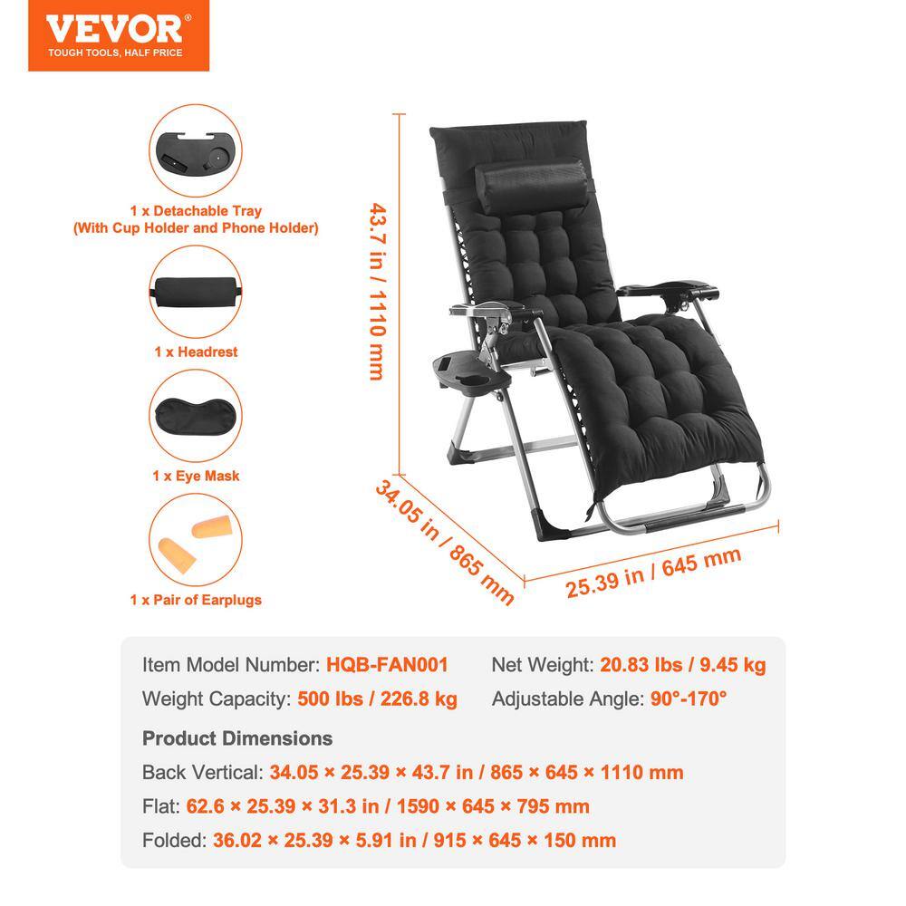 Black Cushioned Zero Gravity Recliner with Cup Holder