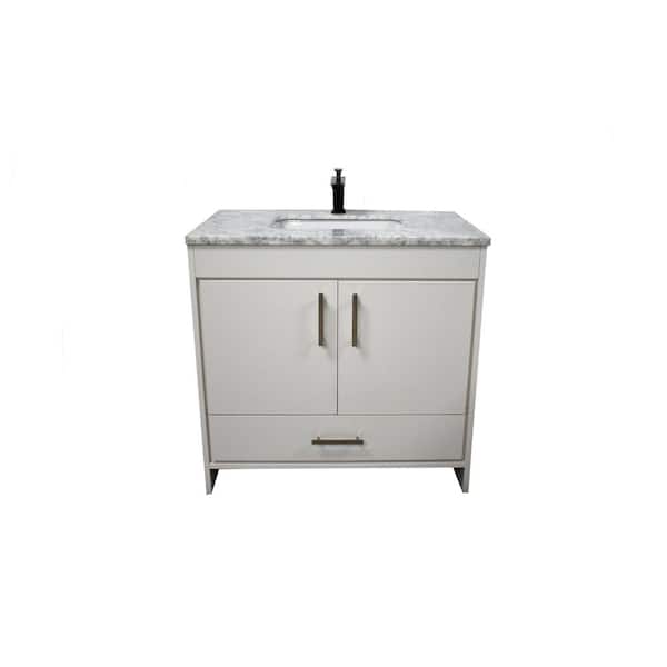 VOLPA USA AMERICAN CRAFTED VANITIES Capri 36 in. W x 22 in. D Bath Vanity in White with Carrara Marble Vanity Top in Gray with White Basin